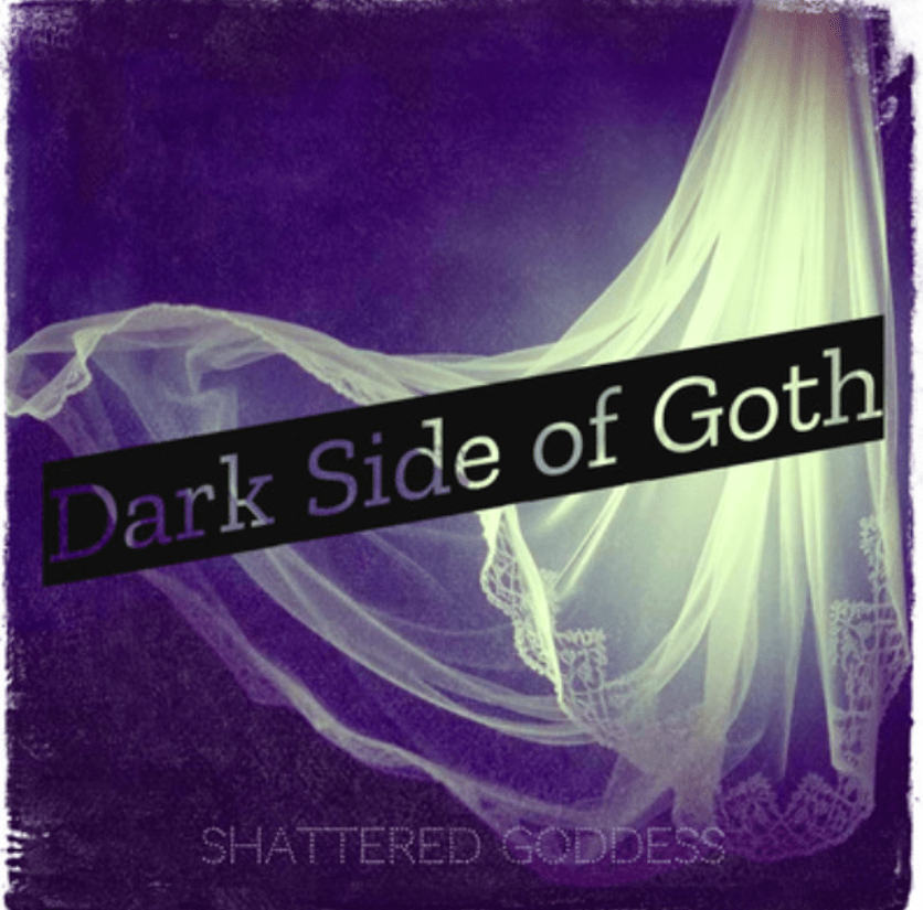 Text design featuring 'Dark Side of Goth' on a purple background with flowing fabric